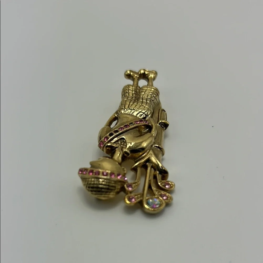 Vintage Lady golfer Gold Rhinestone Pin Brooch Women's Golf Jewelry Elegant